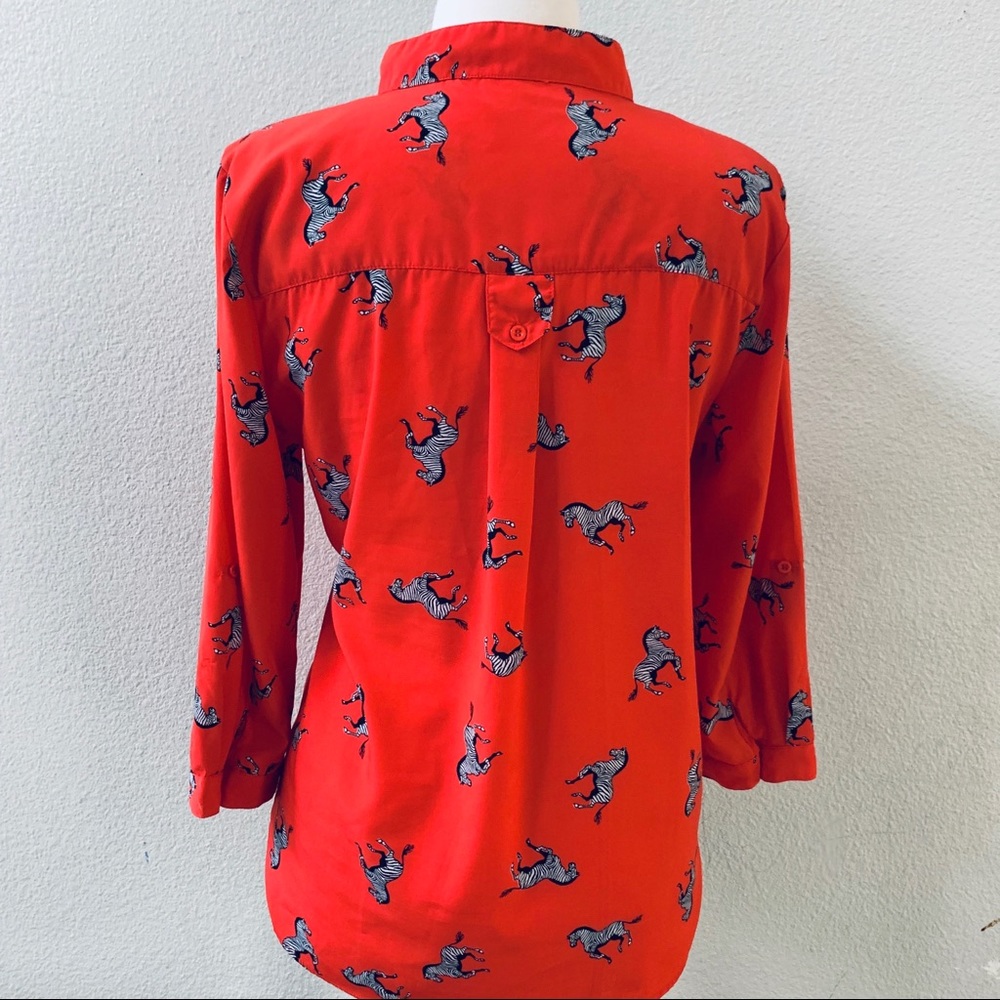 C Wonder Red Zebra Print Button Down Silk Blouse - image 7